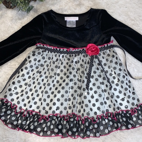 Bonnie Baby Black Velvet Polka Dot Dress Pink Rose 18M - Picture 11 of 14